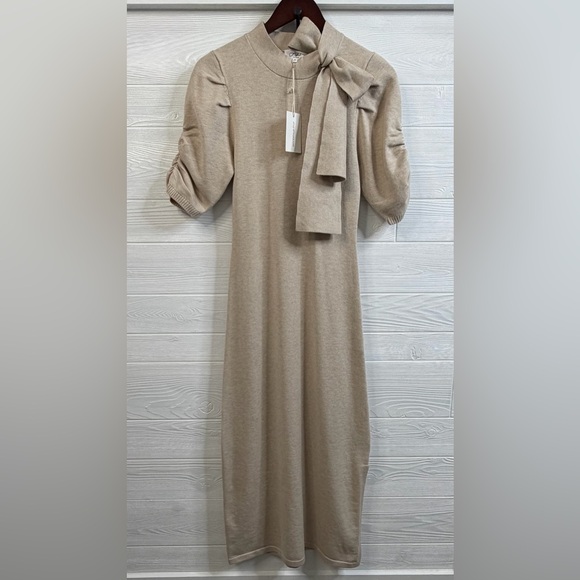 ABLE Knit Sweater Dress with Bow Tie Neck | M | NWT - Picture 2 of 12